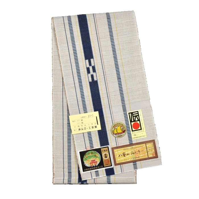 八重山みんさー ミンサー半幅帯 単品 草木染 きなり ベージュ